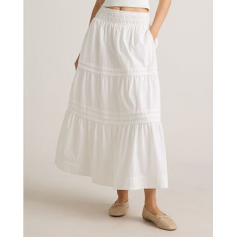 Quince White Tiered Maxi Skirt